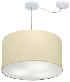 Lustre Pendente Cilíndrico Com Desvio Md-4235 Cúpula em Tecido 45x30cm Algodão Crú - Bivolt