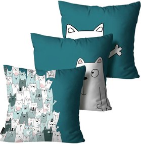 Kit com 3 Almofadas Mdecore Infantil Gato Verde 45x45cm