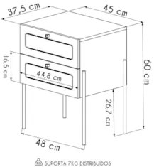 Mesa de Cabeceira Com 2 Gavetas Pé Metal Arlo A10 Nero/Dourado - Mpoze