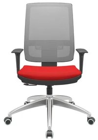 Cadeira Office Brizza Tela Cinza Assento Aero Vermelho RelaxPlax Base Aluminio 120cm - 63838 Sun House