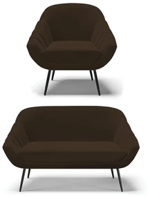 Kit 01 Namoradeira 02 Lugares e 01 Poltrona Giovana Suede Pés Palito de Ferro - D'Rossi - Marrom
