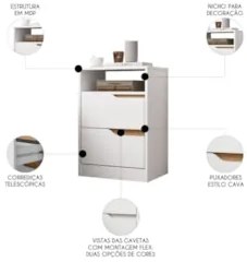 Mesa de Cabeceira 2 Gavetas Sole Flex Branco/Freijó - Albatroz