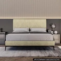 Cama Casal Queen 165cm Pés Metálicos Elisa S05 Veludo Bege - Mpozenato