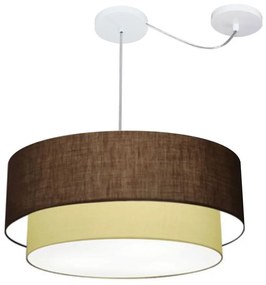 Lustre Pendente Cilíndrico Com Desvio Café e Bege MJ-4363 Para Mesa de Jantar e Estar