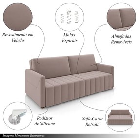 Sofá-Cama Decorativo Retrátil Thanos 2 Lugares 220cm Veludo Rosê G45 - Gran Belo