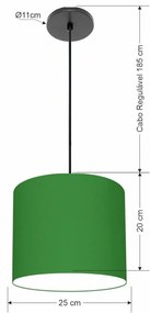 Luminária Pendente Vivare Free Lux Md-4107 Cúpula em Tecido - Verde-Folha - Canola preta e fio preto