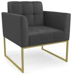 Poltrona Decorativa Base Industrial Dourado Ana Sintético Preto - Ibiz