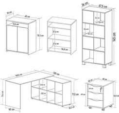 Conjunto Escritório Home Office 4 Peças Side A06 Ipê/Preto - Mpozenato