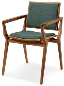 Cadeira Ester com Braço Linho Verde e Estrutura Madeira Castanho Claro Fosco - 74149 Sun House