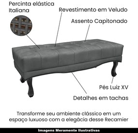 Recamier Decorativo 195cm Loewe Veludo Pés de Madeira Cinza G63 - Gran Belo