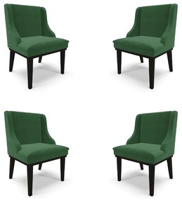 Kit 4 Cadeiras Decorativas Sala de Jantar Base Fixa de Madeira Firenze Veludo Verde/Preto G19 - Gran Belo