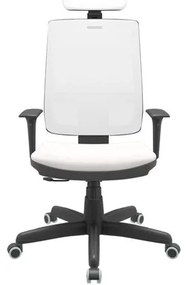 Cadeira Office Brizza Tela Branca Com Encosto Assento Vinil Branco RelaxPlax Base Standard 126cm - 63687 Sun House