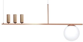 Pendente Retangular Tubo E Vidro Assimetrico 120X25X58Cm Metal E Globo... (PRETO / DOURADO BRILHO, FOSCO (BRANCO))