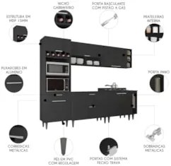 Armário de Cozinha CP07 Para Pia 100cm Pérola Z34 Preto     - Mpozenat