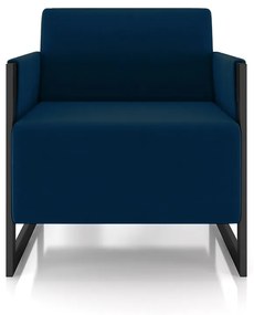 Poltrona Decorativa Sala de Estar Moria Base em Ferro Veludo Preto/Azul G33 - Gran Belo