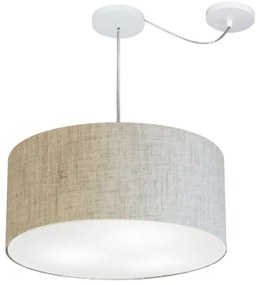Lustre Pendente Cilíndrico Com Desvio Md-4263 Cúpula em Tecido 55x25cm Rustico Bege - Bivolt