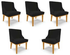 Kit 5 Cadeiras Decorativas Sala de Jantar Base Fixa de Madeira Firenze Linho Preto/Castanho G19 - Gran Belo