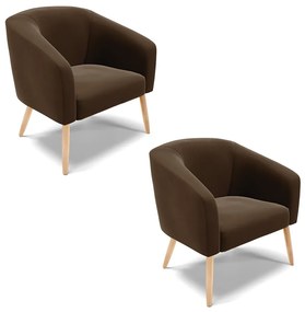 Poltrona Decorativa Pé Palito Natural Kit 2 Stella Suede Marrom D03 - D'Rossi