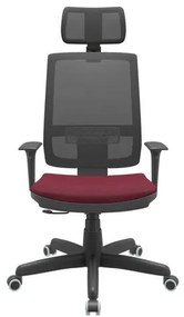 Cadeira Office Brizza Tela Preta Com Encosto Assento Poliester Vinho RelaxPlax Base Standard 126cm - 63620 Sun House