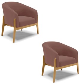 Poltrona Decorativa Base de Madeira kit 2 Stella Veludo D03 - D'Rossi - Rose