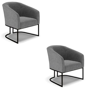 Poltrona Decorativa Industrial Preto Kit 2 Stella Linho D03 - D'Rossi - A26 Grafite