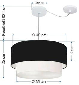 Lustre Pendente Cilíndrico Com Desvio Preto e Branco MJ-4364 Para Mesa de Jantar e Estar