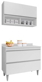 Conjunto Balcão de Cozinha com Tampo Armário Aéreo Wollo MDP/BP Branco G96 - Gran Belo