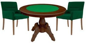 Mesa de Jogos Carteado Redonda Montreal Tampo Reversível Imbuia com 2 Cadeiras Vicenza Verde G36 G15 - Gran Belo