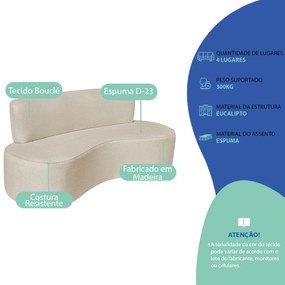 Kit Sofá Curvo Amsterdã 200cm e 2 Poltronas Luiza Max Bouclé