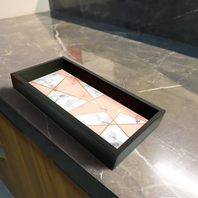 Bandeja Preta Com Gravura Impermeável "Geometric Marble" 34x14x3 cm - D'Rossi