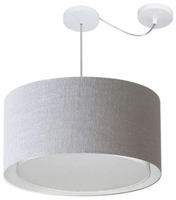 Lustre Pendente Cilíndrico Com Desvio de Centro Vivare Md-4309 Cúpula em Tecido 55x30cm - Bivolt