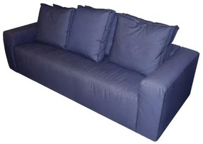 Sofa Domo com 3 Lugares Assento Linho Azul Escuro Base Madeira - 51522 Sun House
