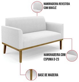 Namoradeira e 2 Poltronas Base Madeira Castanho Marisa Bouclê D03 - D'Rossi - Off White