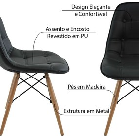 Kit 4 Cadeiras Decorativas Sala e Escritório Cadenna PU Sintético Preta G56 - Gran Belo