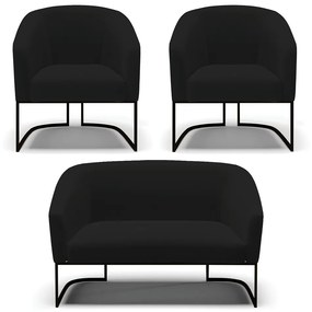 Namoradeira e 2 Poltronas Industrial Preto Stella Linho Preto D03 - D'Rossi
