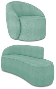 Sofá 2 Lugares Orgânico 140cm Morgan e Poltrona Lua Bouclê D03 - D'Rossi - Verde Menta