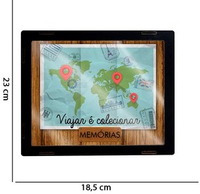 Quadro e Cofre Mapa do Mundo  23x18,5 cm - D'Rossi