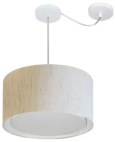 Lustre Pendente Cilíndrico Com Desvio Md-4305 Cúpula em Tecido 40x25cm Linho Bege - Bivolt