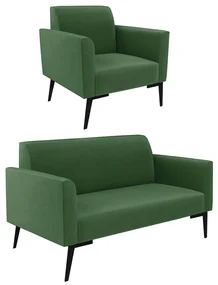 Sofá Namoradeira com Poltrona Pés Villach Marisa Suede Verde D03 - D'Rossi