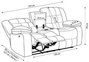 Poltrona 2 Lugares Porta Copos Baú Central Reclinável Hollywood Manual Aquecimento Massagem PU Caramelo G94 - Gran Belo