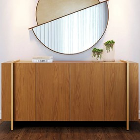 Aparador Buffet 4 Portas Oliwia 160cm Sala Jantar Pé Dourado C04 - D'Rossi - Freijó