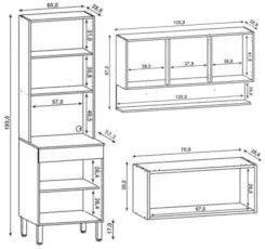 Armário de Cozinha Modulada 3 Peças Lina01 Z06 Gris/Freijó - Mpozenato