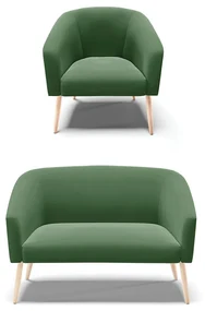 Sofá Namoradeira e Poltrona Pé Palito Natural Stella Suede D03 - D'Rossi - Verde