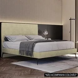 Cama Casal Queen com Cabeceira 165cm Pés Metálicos Elisa S05 Veludo Be