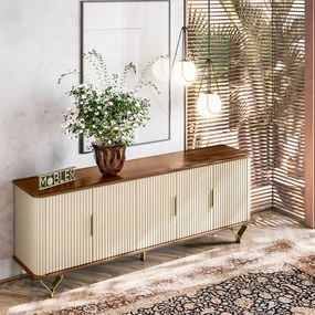 Bancada Rack Ripado 170cm Palestra MDP/MDF Pés Metal Palisandro/Off White G44 - Gran Belo