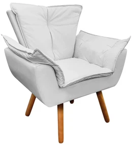 Poltrona Sala de Estar Pé Palito de Madeira Opala Corino D03 - D'Rossi - Branco