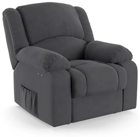 Poltrona do Papai Reclinável Melim Power Touch Massagem Veludo Cinza FH1 - D'Rossi