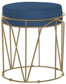 Puff Decorativo Sala de Estar Base Gold Chloe Suede Azul Marinho G41 - Gran Belo