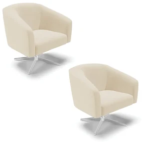 Poltrona Decorativa Giratória Cromada Kit 2 Stella Linho D03 - D'Rossi - A19 Bege