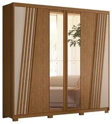 Guarda Roupa Casal 6 Portas Com Espelho 240cm Ouro Verde Jatobá/Fendi